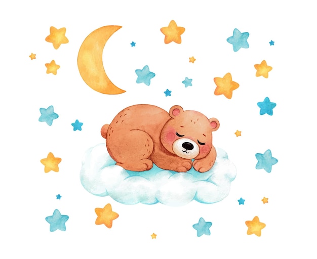 Vector un cachorro de oso durmiendo pintado en acuarela. bonita ilustración