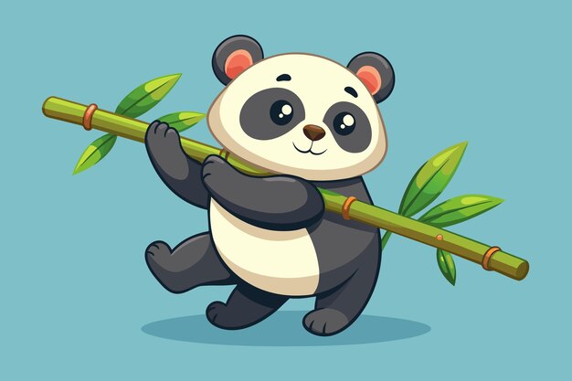 Vector un cachorro de panda gordo intentando torpemente equilibrar un tallo de bambú en su cabeza sus esfuerzos son divertidos