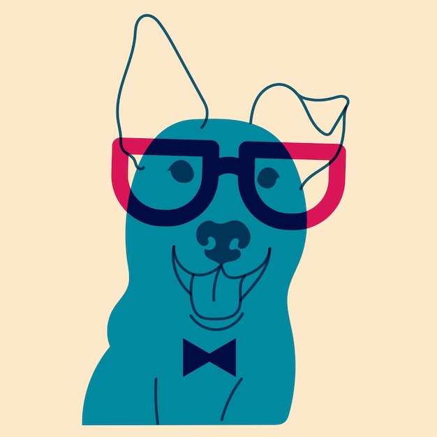 Vector cachorro de perro en gafas plantillas de logotipo de cartel de insignia de avatar imprimir ilustración vectorial