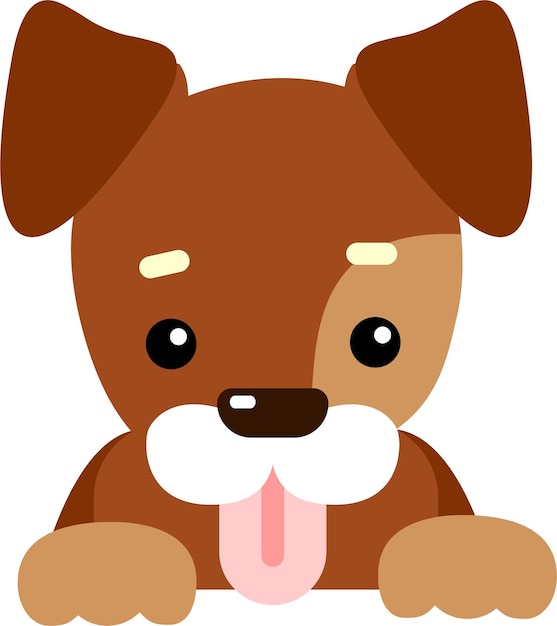 Cachorro de perro marrón con icono de avatar de retrato de lengua rosa en estilo plano