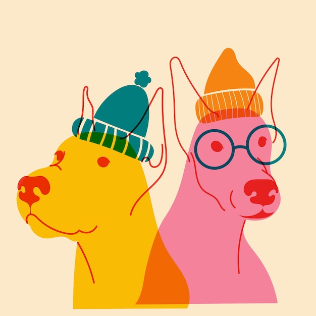 Cachorro de perro con sombrero y gafas avatar insignia cartel logotipo plantillas imprimir ilustración vectorial