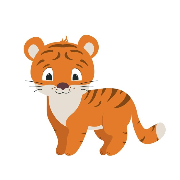 Un cachorro de tigre aislado en un vector de dibujos animados de fondo blanco