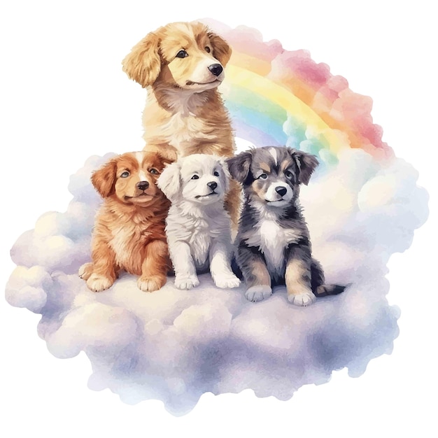 Vector cachorros en la nube acuarela ilustración