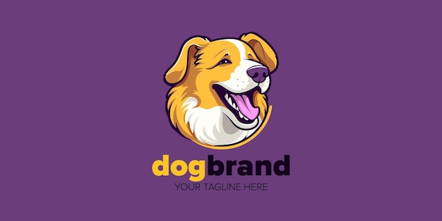 Vector de cachorros a productos logotipo vectorial de border collie con un toque de amarillo y morado, ideal para marcas