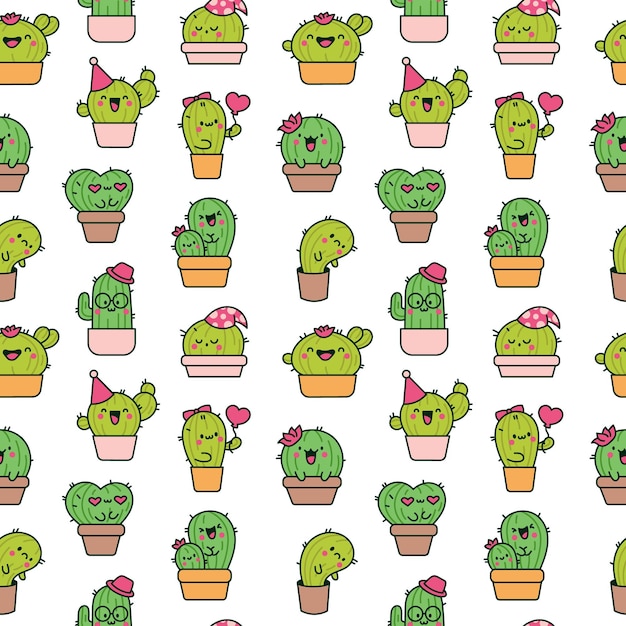 Cacto Kawaii muy bonito con un patrón sin costuras.