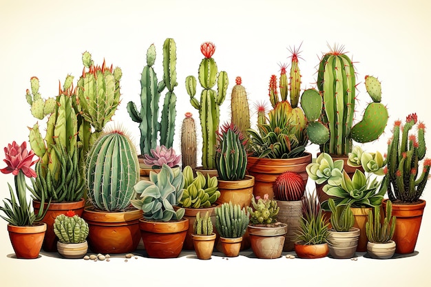 Cactus, acuarela, cactus, planta, mano, dibujado, vector, ilustración, aislado, blanco, plano de fondo