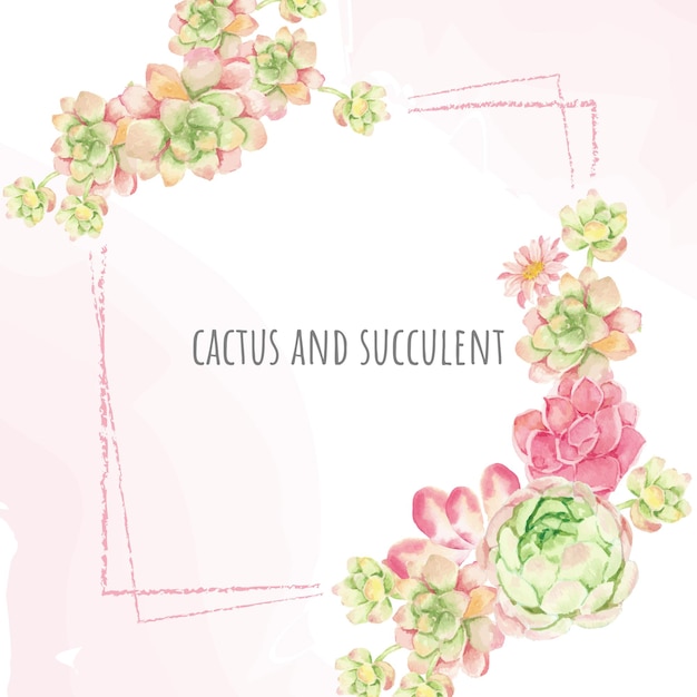 Cactus de acuarela y tarjeta de invitación cuadrada suculenta