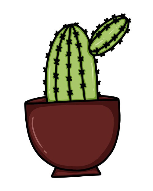 Cactus con agujas en una maceta para dibujos animados lineales de garabatos interiores