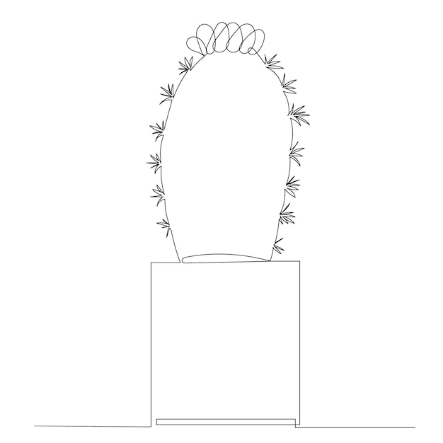 Cactus aislado vectorial en un dibujo de maceta en un boceto de línea continua