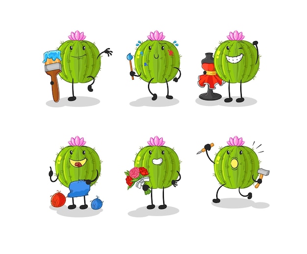 Cactus artista grupo personaje dibujos animados mascota vector