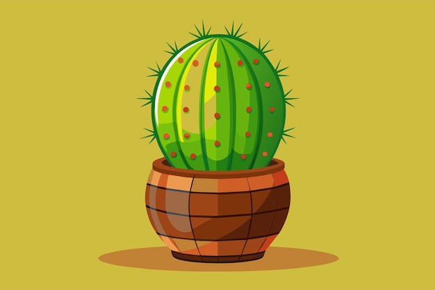 Vector un cactus de barril se sienta en una olla sobre un fondo amarillo brillante ilustrar la estructura organizativa y los roles del equipo para una empresa de puesta en marcha