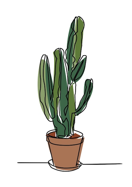 Cactus de casa en olla dibujo continuo de una línea ilustración vectorial