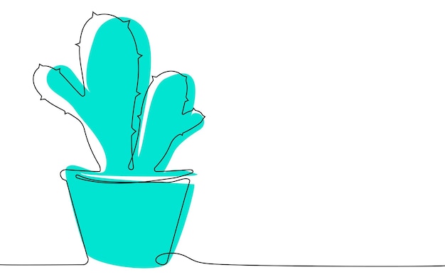 Cactus casero en maceta en una línea continua. Plantas de interior, suculentas del desierto mexicano. Vector