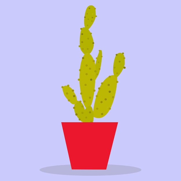 Cactus casero en una olla roja. ilustración de vector plano de un cactus.