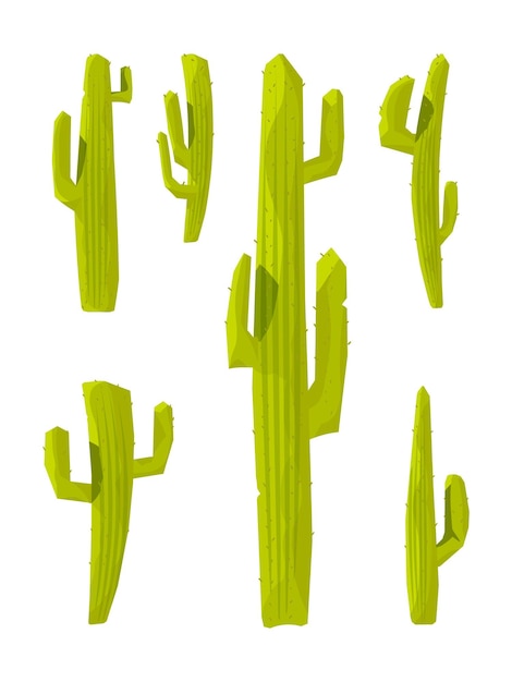Cactus. colección de ilustración de plantas espinosas en estilo de dibujos animados.