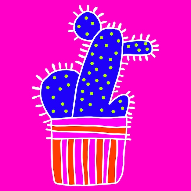 Un cactus colorido sobre un fondo rosa.