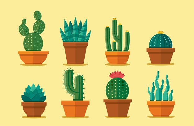 Cactus en un conjunto de estilo plano