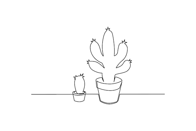 Cactus continuo dibujo vectorial de una línea y estilo de contorno arte de ilustración de una sola línea