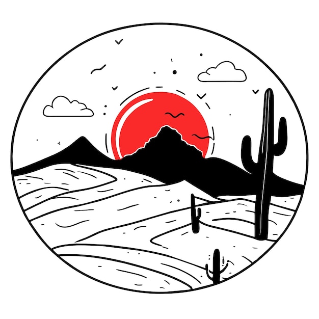 Cactus del desierto dibujado a mano plano elegante mascota personaje de dibujos animados dibujo pegatina icono concepto aislado