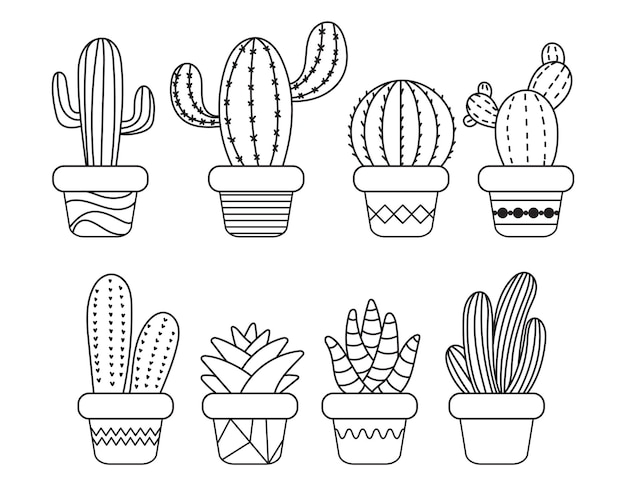 Cactus dibujado a mano al estilo de doodle Bueno para imprimir Símbolo del concepto occidental