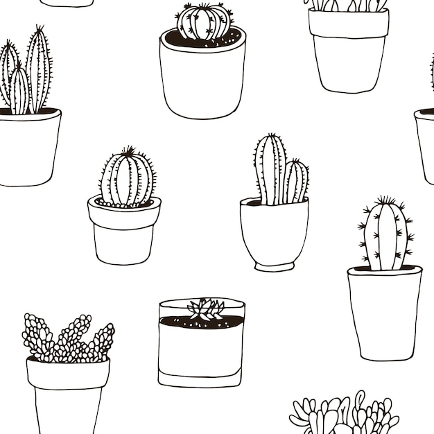 Cactus dibujado a mano vector de patrones sin fisuras