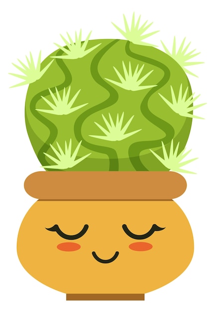 Cactus de dibujos animados para dormir planta de interior verde sonriente en maceta