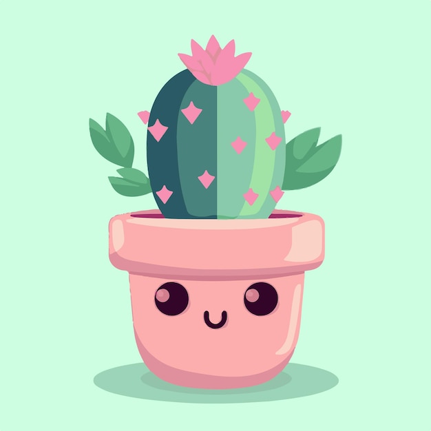 Vector cactus de dibujos animados en una olla con una cara en él