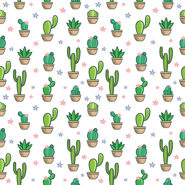 Cactus doodle conjunto de patrones sin fisuras