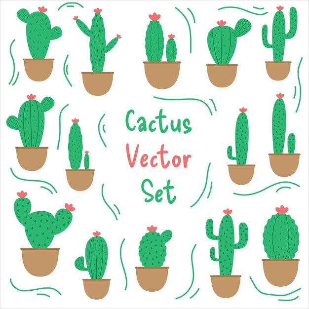 Cactus doodle set vector cactus planta de interior sobre un fondo blanco