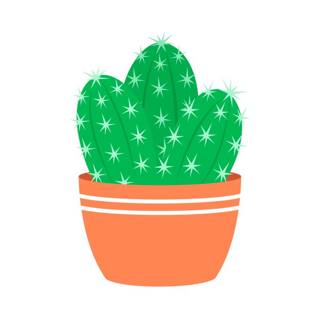 Cactus con espinas Planta verde de interior en una olla Objeto y elemento de diseño Ilustración de vector plano