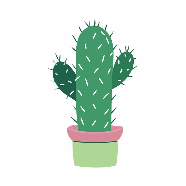Cactus espinoso con espinas en olla Espinas y flores de cactus tropical del desierto dibujadas a mano 3