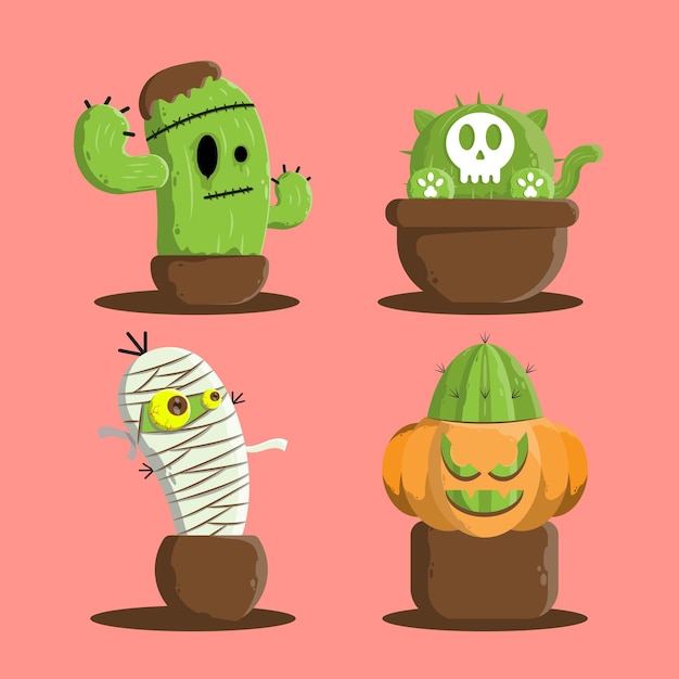 Vector cactus con estilo monstruo de halloween