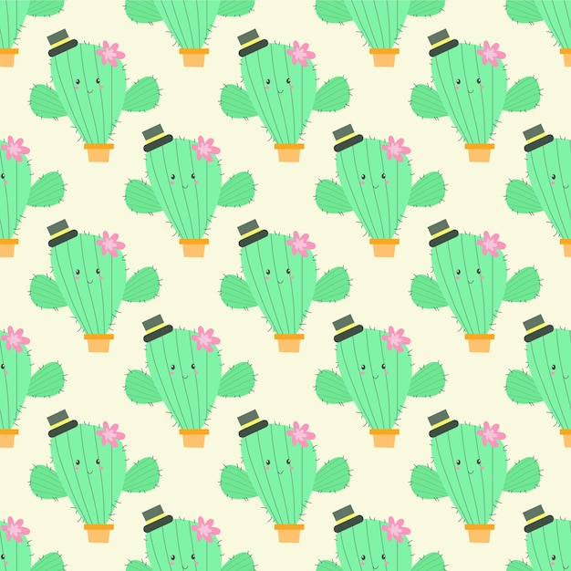 cactus feliz con sombrero y flor rosa vector premium