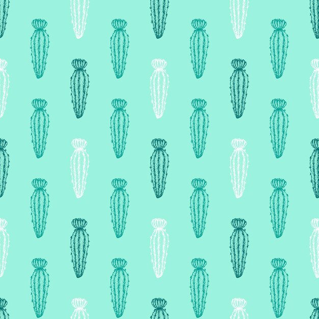 Cactus de flor de menta de patrones sin fisuras. ilustración de vector de tatuaje boceto dibujado a mano.