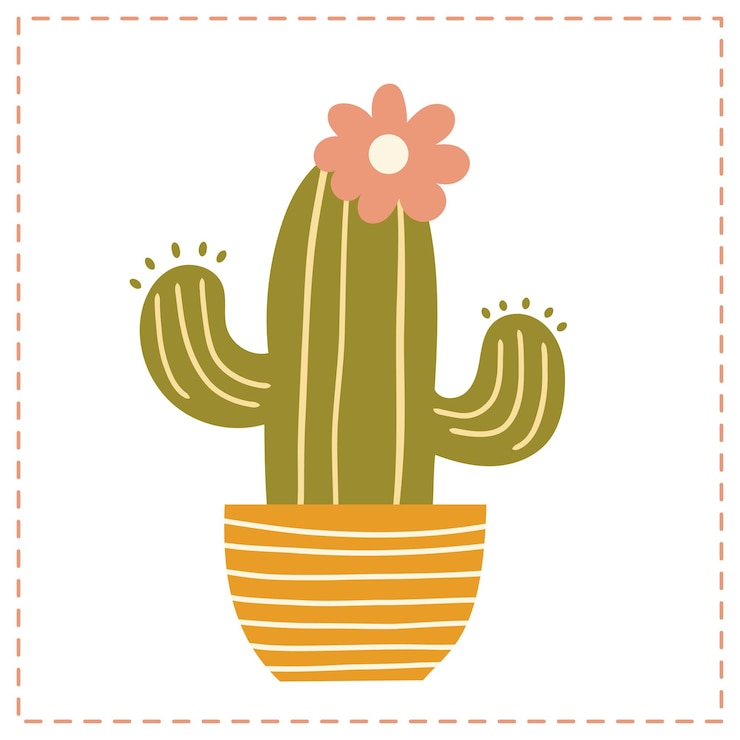 Vector cactus con flor en olla ilustración vectorial para impresión y pegatinas