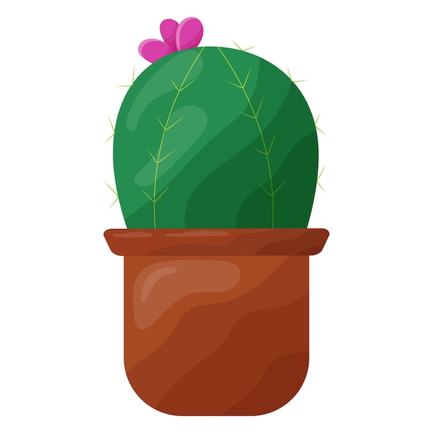 Vector cactus en forma de bola con espinas y una flor en un estilo de dibujos animados para el diseño de sitios web de postales adhesivas