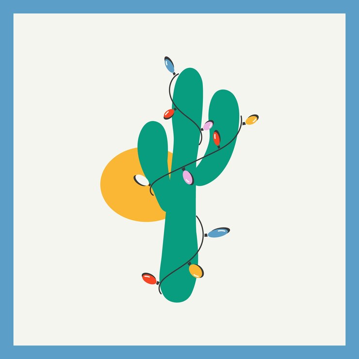 Vector cactus con guirnalda en diseño plano.