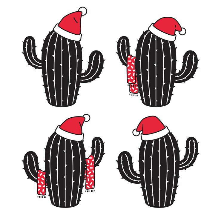 Vector cactus icono de navidad sombrero de santa claus