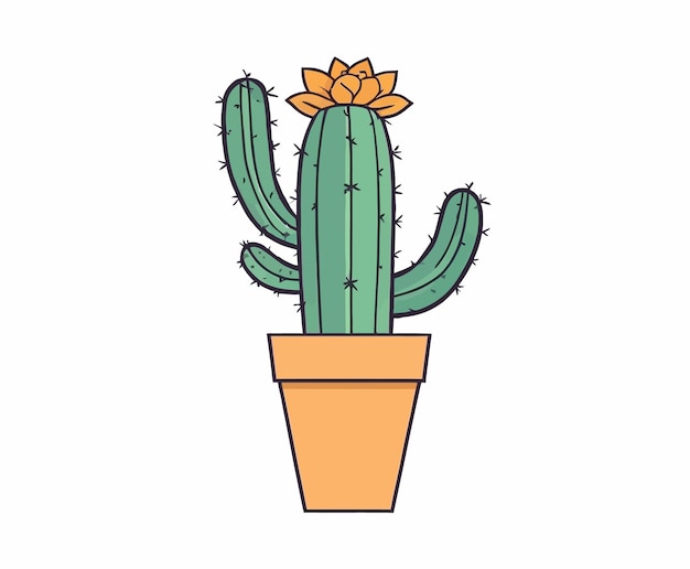 Cactus con una ilustración de flores sobre un fondo blanco