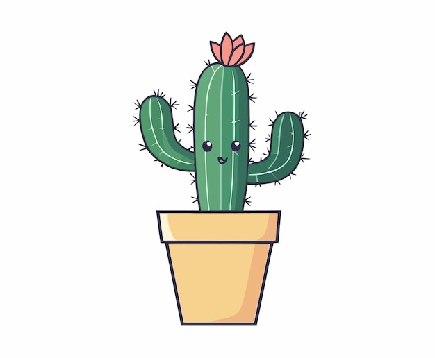 Cactus con una ilustración de flores sobre un fondo blanco