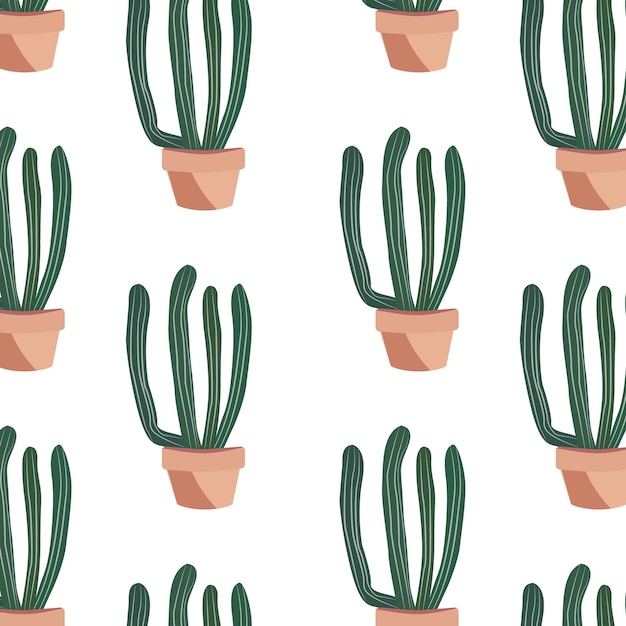 Cactus lindo patrón sin costuras Planta espinosa del desierto Plantas domésticas tropicales Ilustración vectorial EPS10