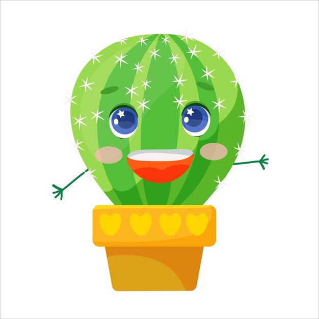 Vector cactus lindos en macetas y con plantas plantas de interior suculentas plantas espinosas en ilustración vectorial al estilo de dibujos animados aisladas sobre fondo blanco