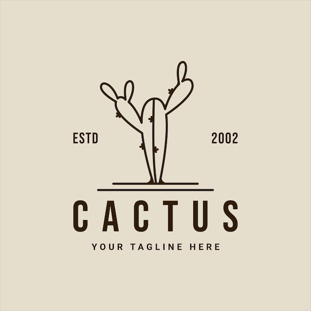 Cactus line art logo minimalista vector ilustración plantilla icono diseño gráfico