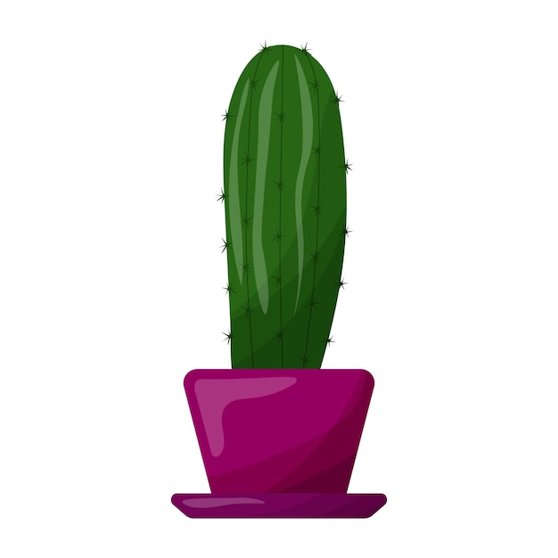 Cactus en una maceta dibujado a mano en una ilustración plana de estilo de dibujos animados de una planta de interior