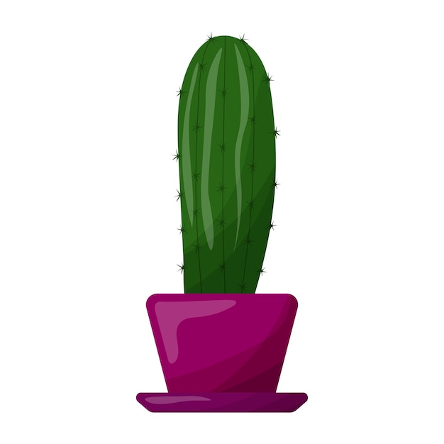 Vector cactus en una maceta dibujado a mano en una ilustración plana de estilo de dibujos animados de una planta de interior