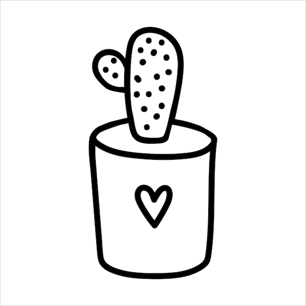 Cactus en maceta estilo doodle ilustración vectorial aislado sobre fondo blanco