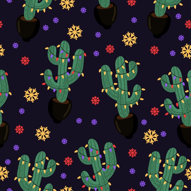 Cactus de Navidad. Patrón sin fisuras de año nuevo. eps 10