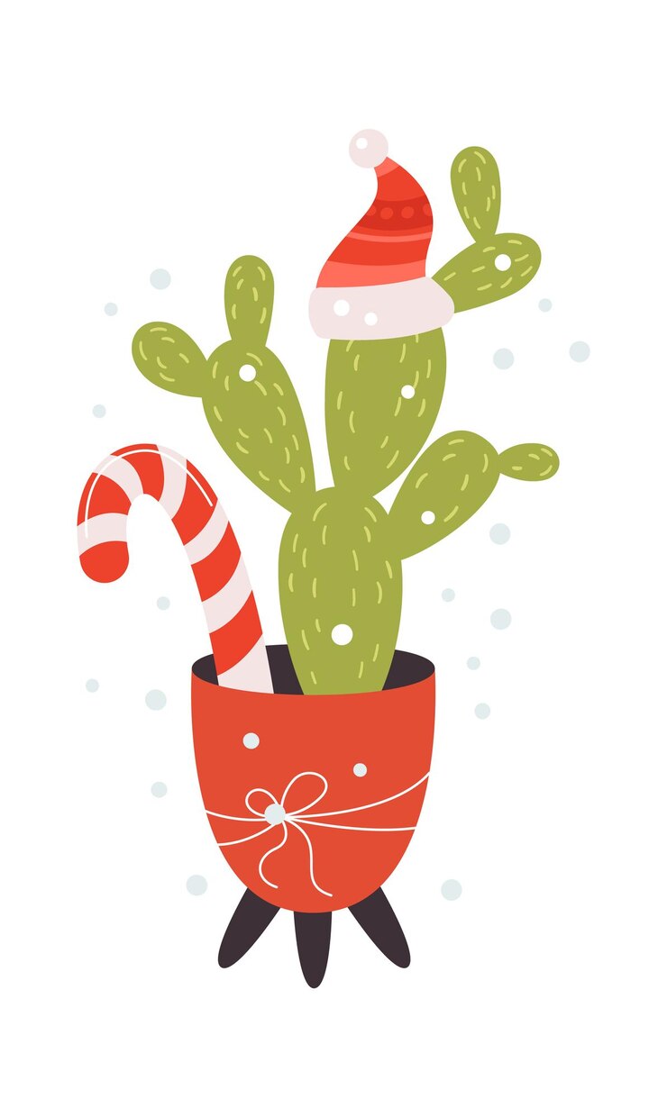 Vector cactus de navidad con sombrero de santa claus icono plano decoración de invierno