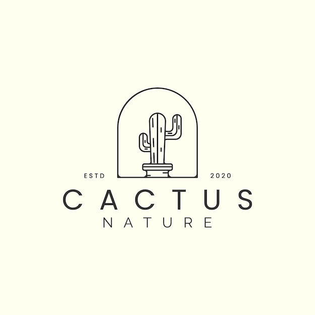Cactus o botánico con insignia y diseño de plantilla de icono de logotipo de estilo de arte de líneatreeplantsnature vector illustration