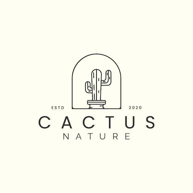 Vector cactus o botánico con insignia y diseño de plantilla de icono de logotipo de estilo de arte de líneatreeplantsnature vector illustration